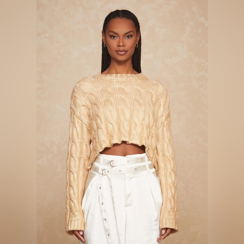 The Noli Shop Metallic Hold Cable Knit Cropped Sweater